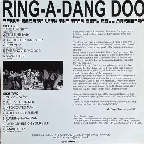 BENNY GORDINI WITH THE TEEN AXEL SOUL ARKESTRA / Ring-A-Dang-Doo