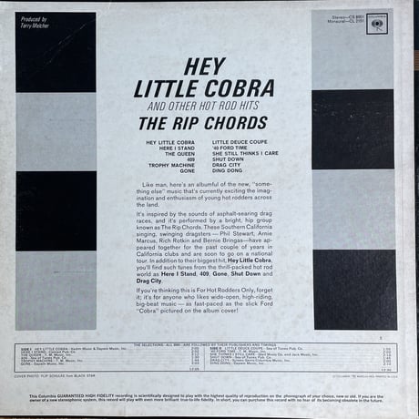 THE RIP CHORDS / Hey Little Cobra And Other Hot Rod Hits