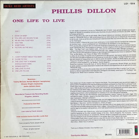 PHILLIS DILLON / One Life To Live