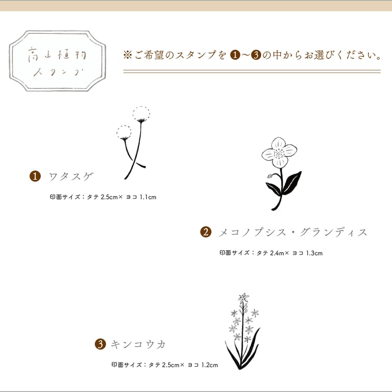 高山植物スタンプ【3種類の中から1個 】ワタスゲ/メコノプシス
