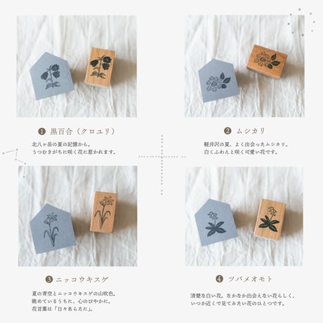 高山植物スタンプ【４種類の中から１個 】黒百合/ムシカリ/ニッコウキスゲ/ツバメオモト
