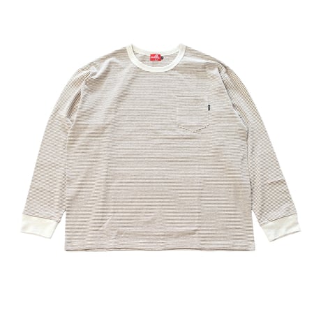 nuttyclothing  / Multi Border Pocket L/S T-Shirt Ecru White