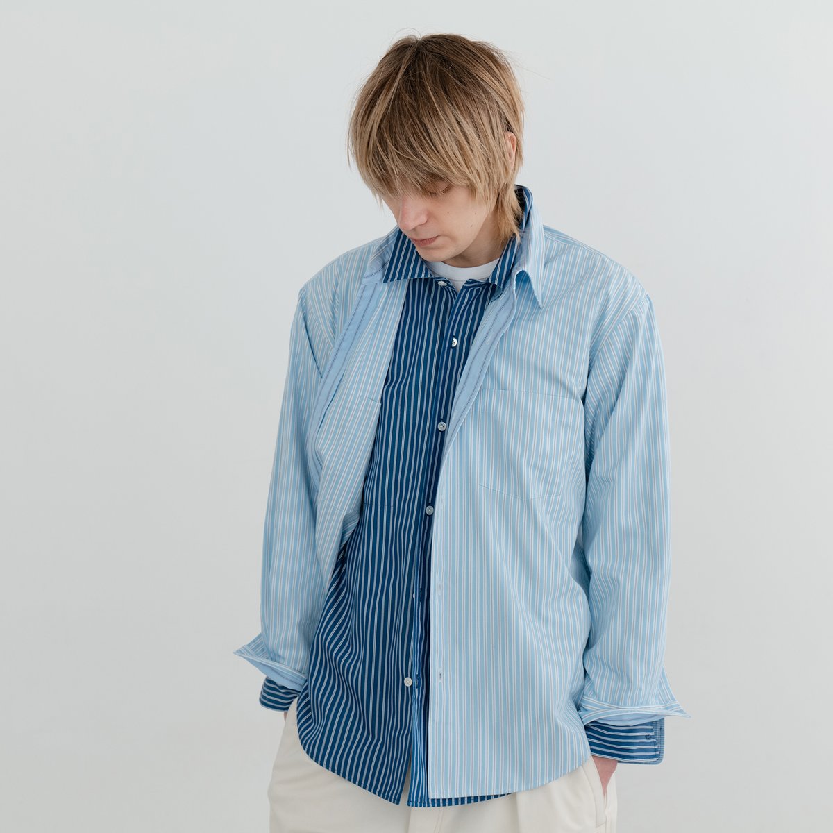 nuterm Double Pockets S/S Shirts ライトサックス nuterm / Double Face shirt #Light blue | WHITE