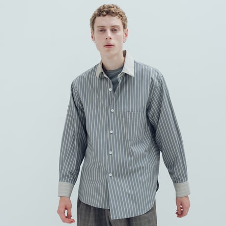 nuterm / Twist Collar Shirts  #Gray Mix
