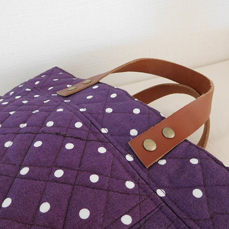 キルティング パッチワークトートバッグ パープル ドット | てくてく洋裁店