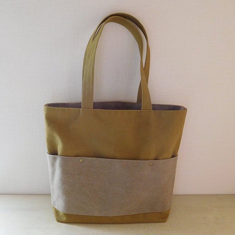 ヴィンテージ帆布 トートバッグ 黄土色+スモーキーベージュ