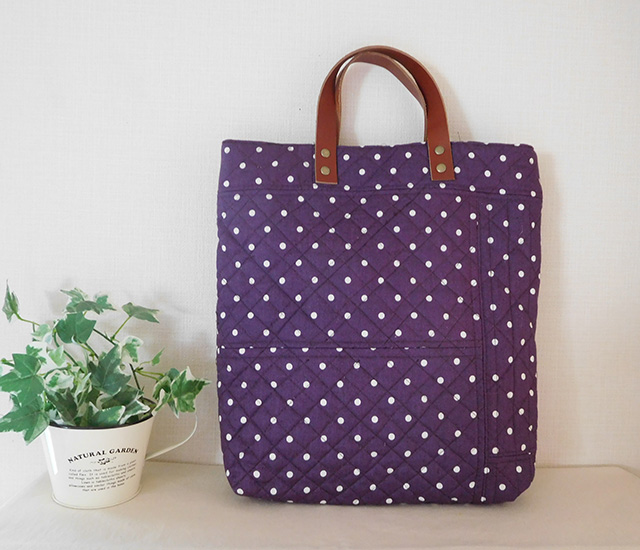 キルティング パッチワークトートバッグ パープル ドット | てくてく洋裁店