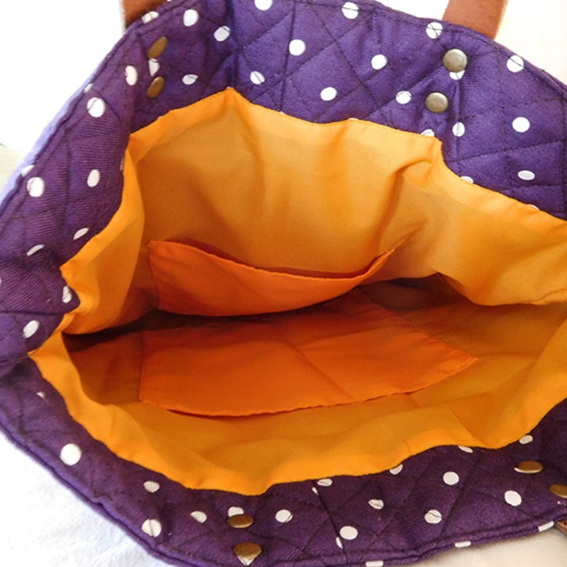 キルティング パッチワークトートバッグ パープル ドット | てくてく洋裁店