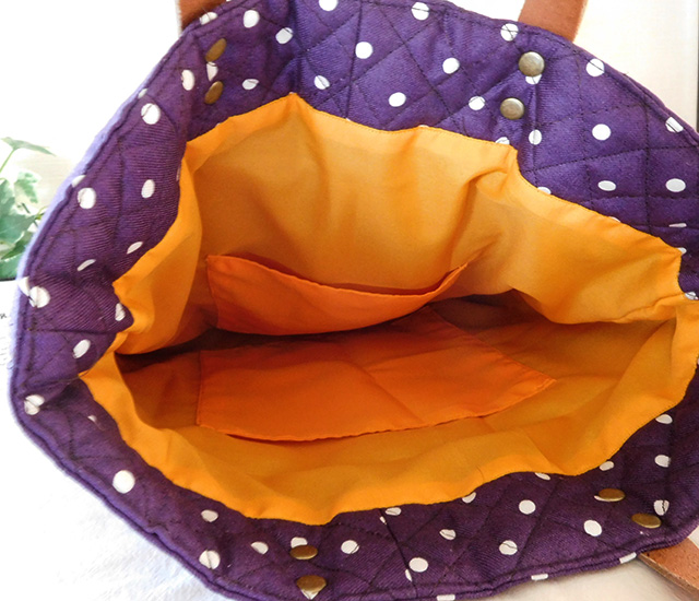 キルティング パッチワークトートバッグ パープル ドット | てくてく洋裁店