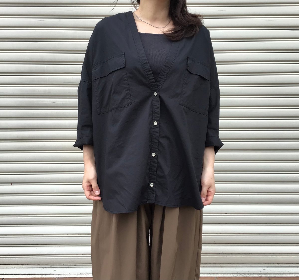 PASSIONE ノーカラーコットンシャツ | pressé