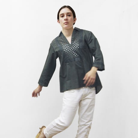 Patched Lace Blouse  / Khaki Green