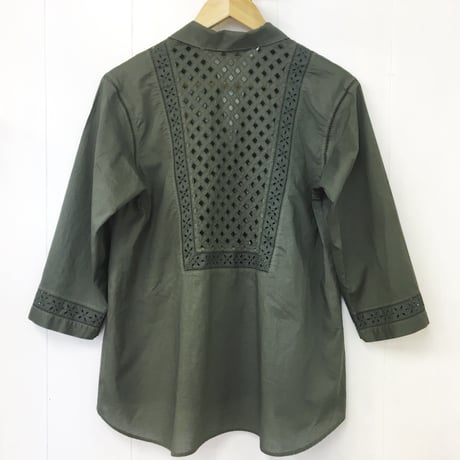 Patched Lace Blouse  / Khaki Green