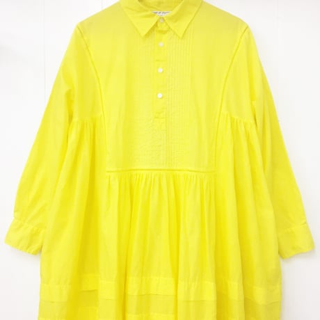 Pintuck Gathered Shirt Dress / Lemon Yellow