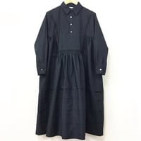 Pintuck Gathered Shirt Dress in Broad Cloth / Black