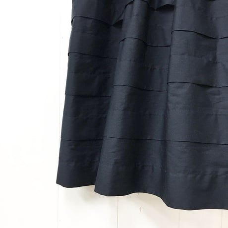 Pintuck Gathered Shirt Dress in Broad Cloth / Black