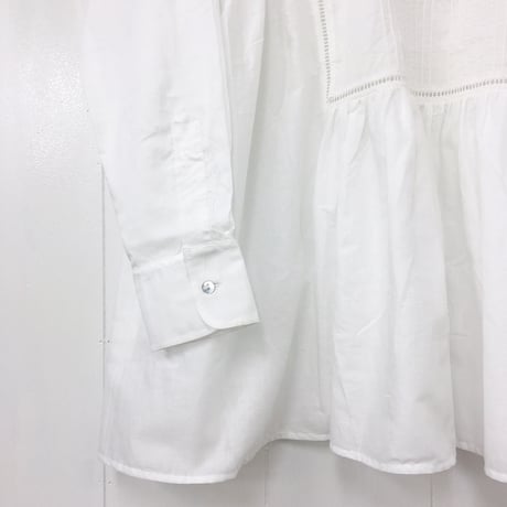 Band Collar Pintuck Gathered Top / Off White