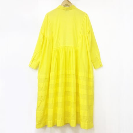 Pintuck Gathered Shirt Dress / Lemon Yellow