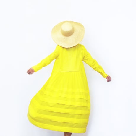 Pintuck Gathered Shirt Dress / Lemon Yellow
