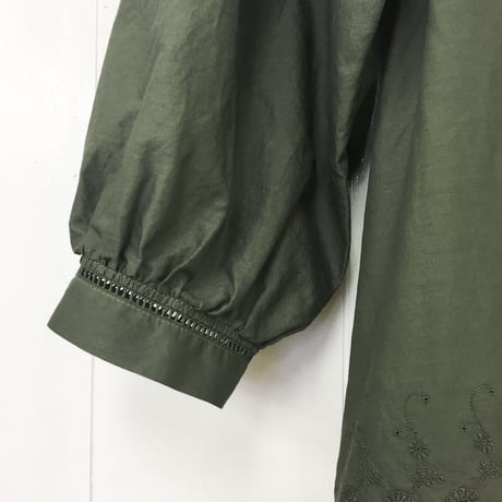 Square Neck Gathered Top / Khaki Green