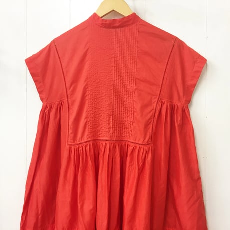 Pintuck Gathered Sleeveless Dress / Red