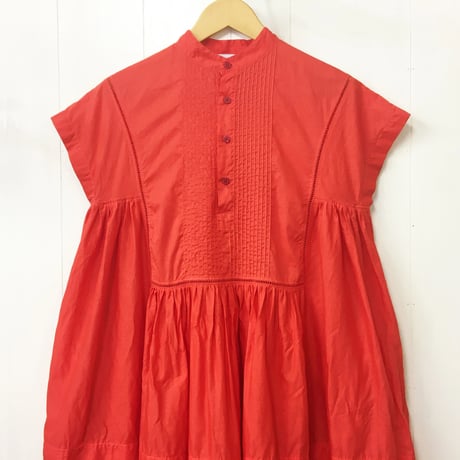 Pintuck Gathered Sleeveless Dress / Red