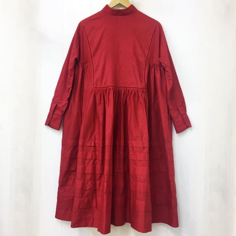 Pintuck Gathered Shirt Dress / Carmine Red