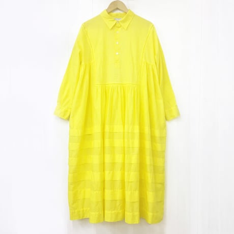 Pintuck Gathered Shirt Dress / Lemon Yellow