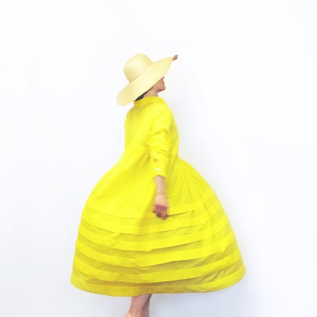 Pintuck Gathered Shirt Dress / Lemon Yellow