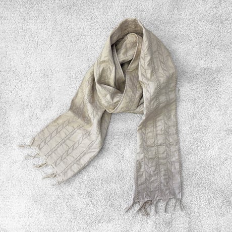 Striped Embroidery Cotton Shawl / Sand Beige