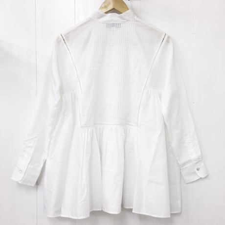 Band Collar Pintuck Gathered Top / Off White