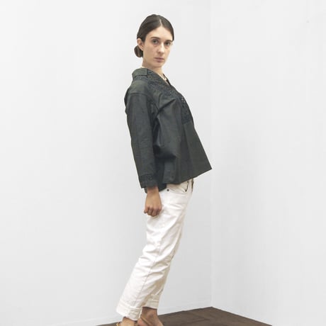 Patched Lace Blouse  / Khaki Green