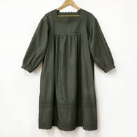 Square Neck Gathered Dress / Khaki Green