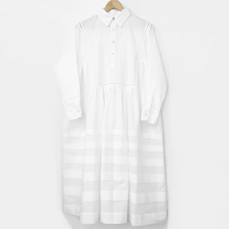 Pintuck Gathered Shirt Dress / Off White