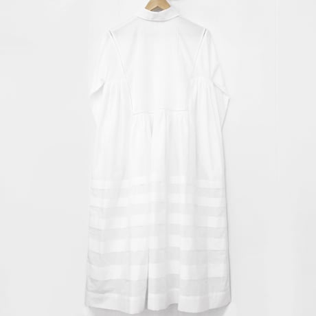 Pintuck Gathered Shirt Dress / Off White