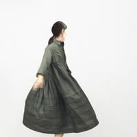 Pintuck Gathered Shirt Dress / Khaki Green