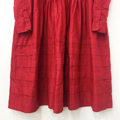 Pintuck Gathered Shirt Dress / Carmine Red