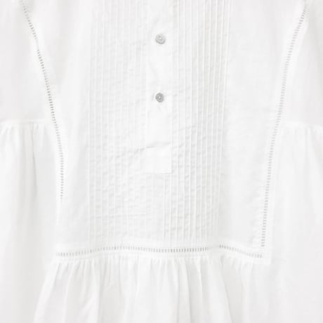 Band Collar Pintuck Gathered Dress / Off White