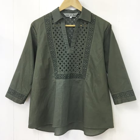 Patched Lace Blouse  / Khaki Green