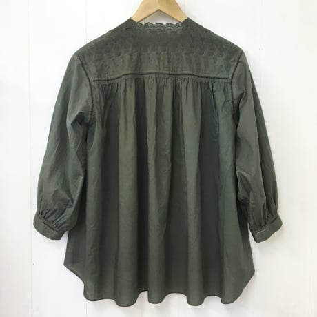 V-Neck Gathered Top / Khaki Green