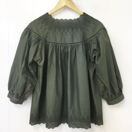 Square Neck Gathered Top / Khaki Green