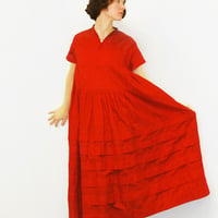 Pintuck Gathered Sleeveless Dress / Red