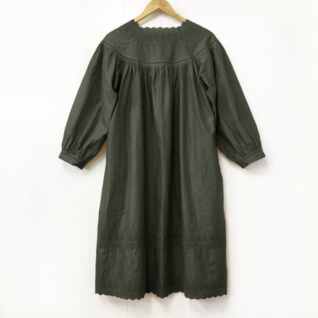 Square Neck Gathered Dress / Khaki Green