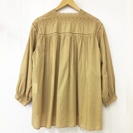 V-Neck Gathered Top / Light Brown