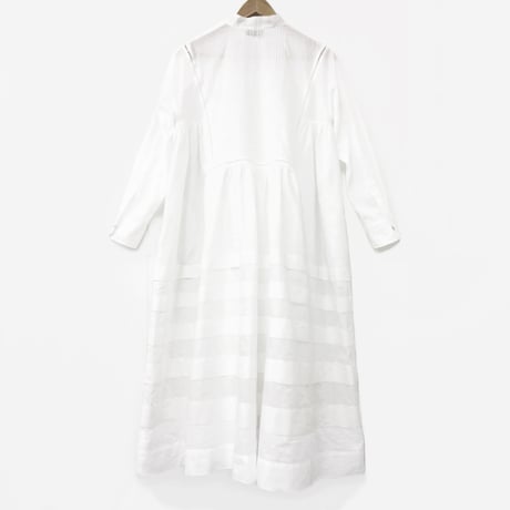 Band Collar Pintuck Gathered Dress / Off White