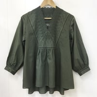 V-Neck Gathered Top / Khaki Green