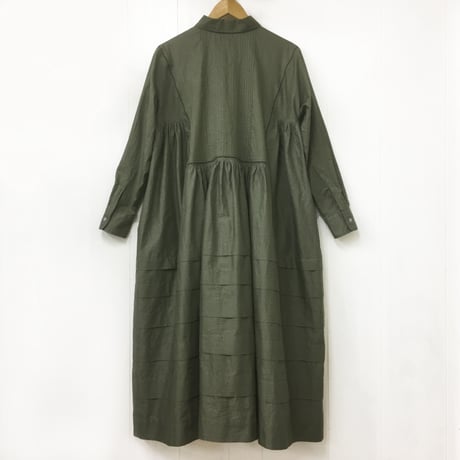 Pintuck Gathered Shirt Dress / Khaki Green