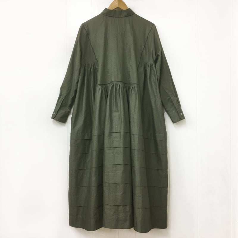 Pintuck Gathered Shirt Dress / Khaki Green | po