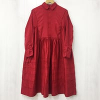 Pintuck Gathered Shirt Dress / Carmine Red