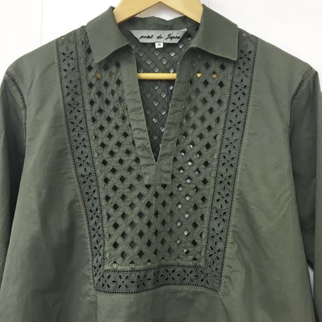 Patched Lace Blouse  / Khaki Green