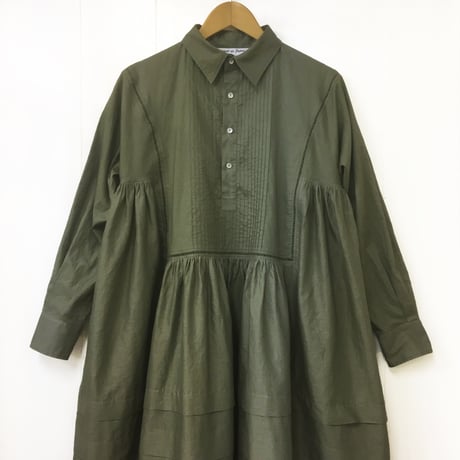 Pintuck Gathered Shirt Dress / Khaki Green
